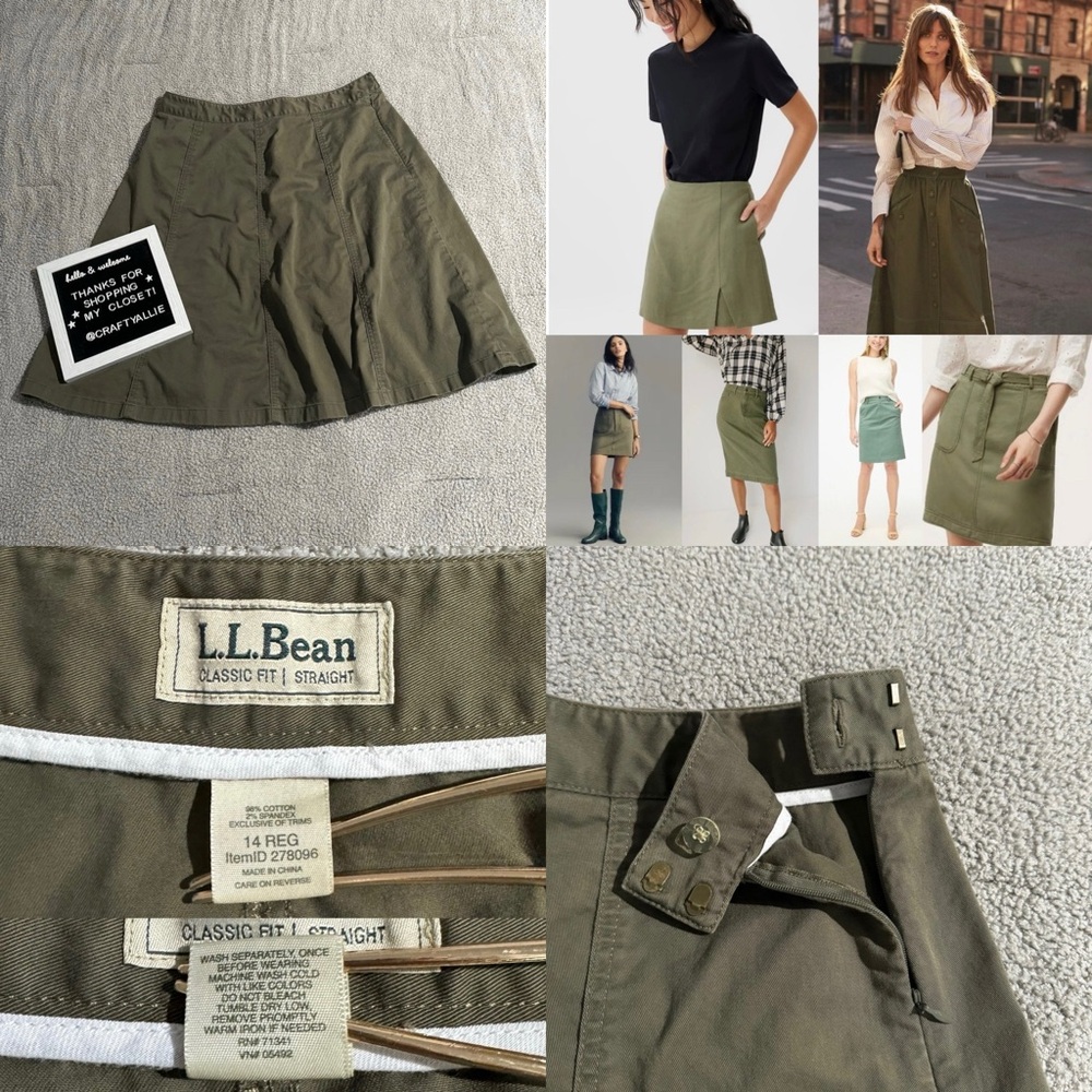 L.L. Bean Olive Green Classic Fit Straight Skirt | Women’s 14 Regular